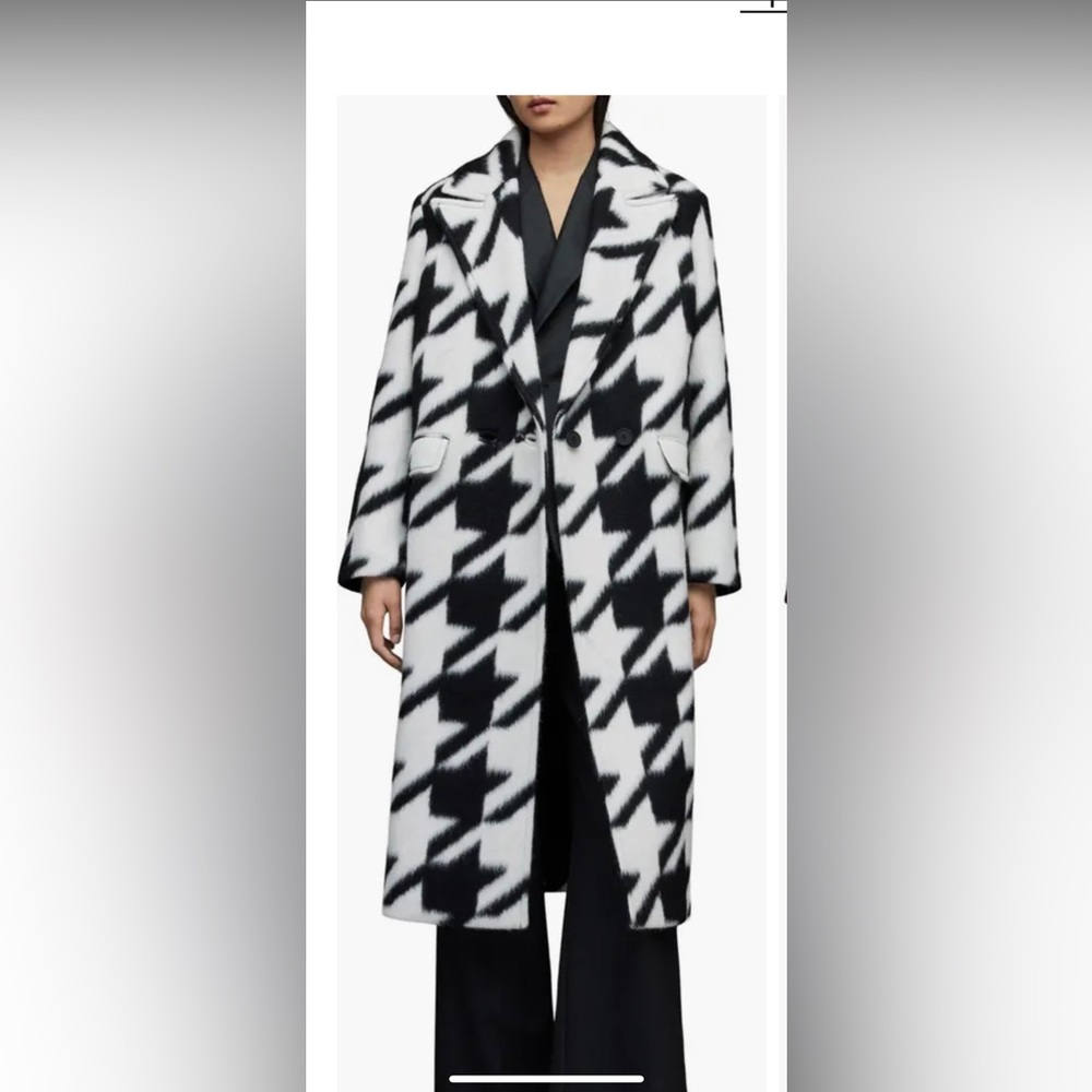 Allsaints Mabel Houndstooth Oversized Cocoon Coat Sz US8
